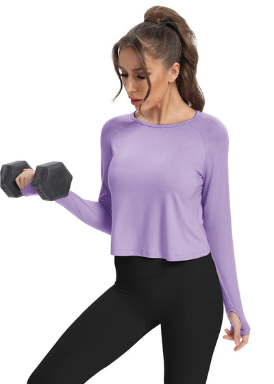 Bestisun Long Sleeve Athletic Workout Shirts Sports Yoga Gym Crop Tops for Women