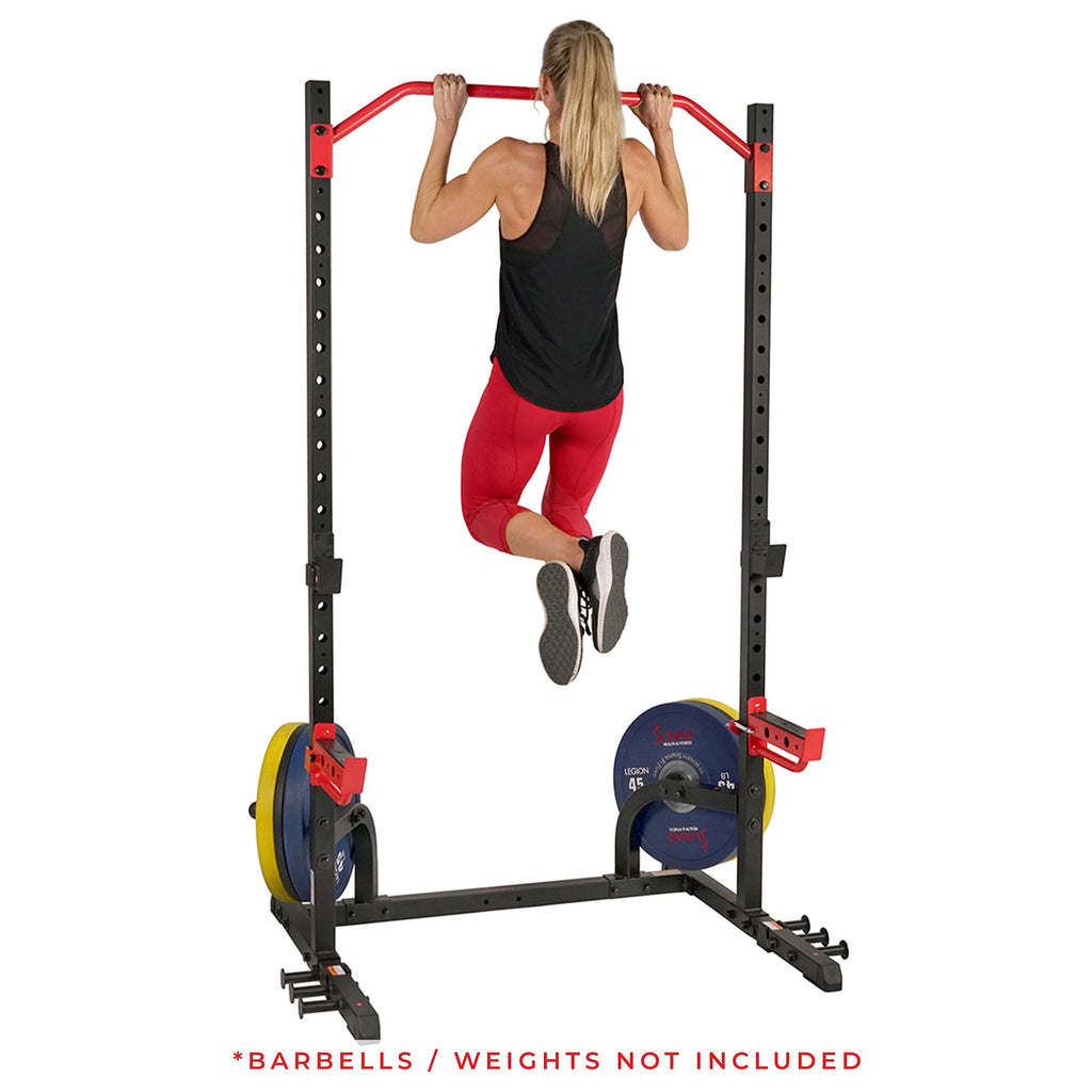 Sunny Health & Fitness Multifunctional Strength Training Home Gym – Complete Workout Equipment with Training Attachments, Optional Squat Stand, Power Rack Cage, Adjustable Incline Bench