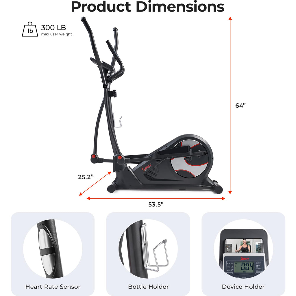 Sunny Health & Fitness Smart Elliptical Full-Body Cross Training Machine w/Extended Stride, Cardio Exercise Trainer for Home, Free SunnyFit App Bluetooth Connection, Optional 12" or 16" Stride Length