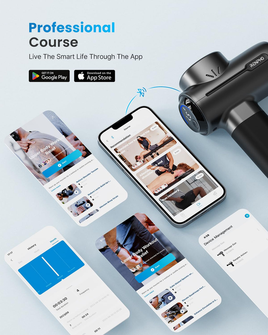 RENPHO Massage Gun Deep Tissue, Christmas Birthday Gifts for Women Men, Portable Percussion Massager for Back and Neck, Handheld Device with Carry Case, Active