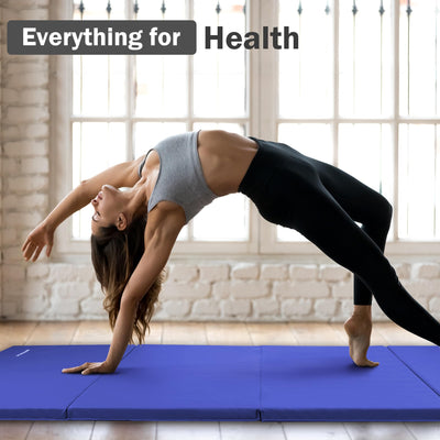 Fitvids Folding Exercise Gymnastics Mat, 4'x8'x2" Gym Workout Mat with Carrying Handles 4-Fold High-Density Anti-Tear Portable Fitness Aerobics Mat for Home Gym Yoga Pilates Tumbling MMA Core Training
