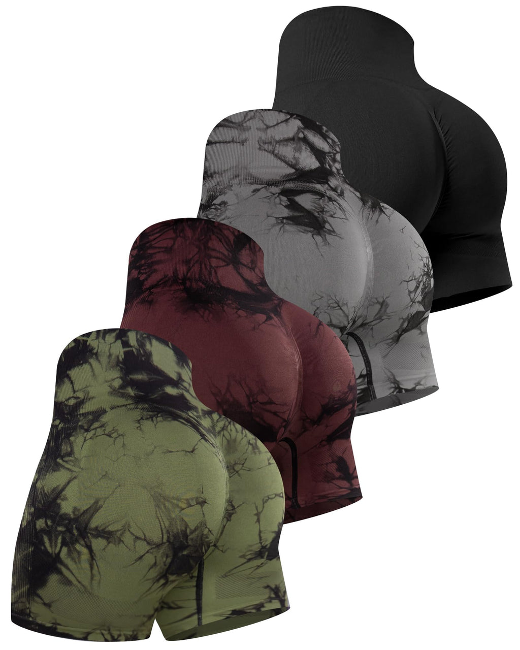 CHRLEISURE Women's 4 Packs Workout Gym Shorts, High Waisted Butt Lifting Scrunch Butt Seamless Booty Shorts