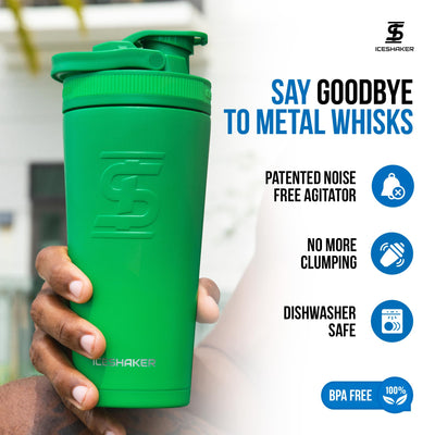 Ice Shaker Insulated Stainless Steel Shaker Bottle | 26oz, Navy/Mint | Cold for 30+ Hours | Insulated Cup with Twist-on Agitator | Odor-Free Bottle for Protein Shakes, Water, Smoothies, Cocktails