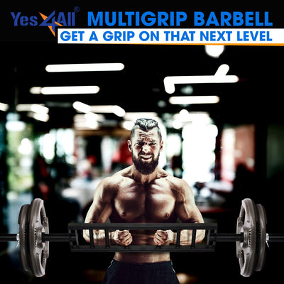 Yes4All Multi Grip Barbell & Cable Attachment - Swiss Bar, American Bar for Greater Range of Motion, with 2 Collars, Fits Olympic Weight Plates - Home Gym & Support Pressing, Lifting & Curls