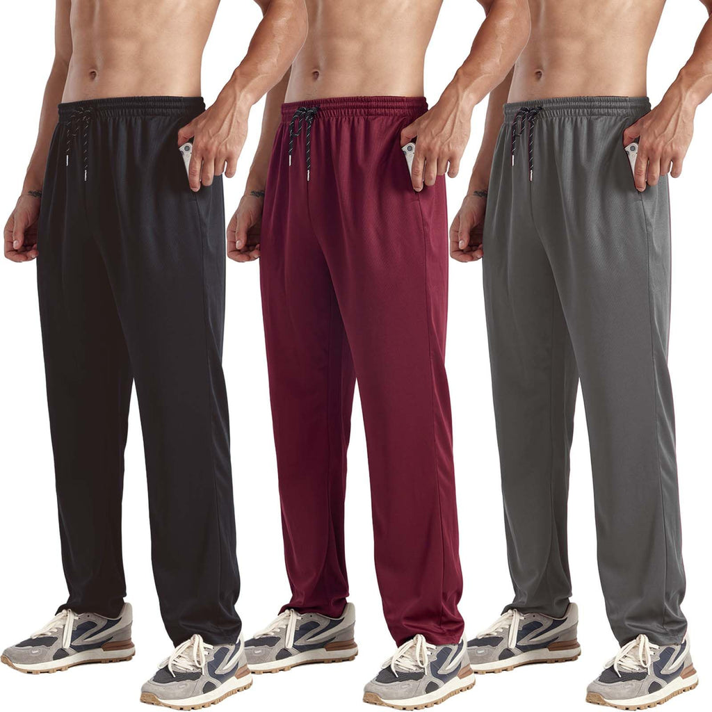 ZH 3 Pack Men's Sweatpants Open Bottom Joggers Lightweight Quick Dry Athletic Pants with Pockets for Workout & Lounge