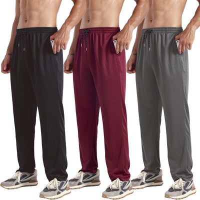 ZH 3 Pack Men's Sweatpants Open Bottom Joggers Lightweight Quick Dry Athletic Pants with Pockets for Workout & Lounge