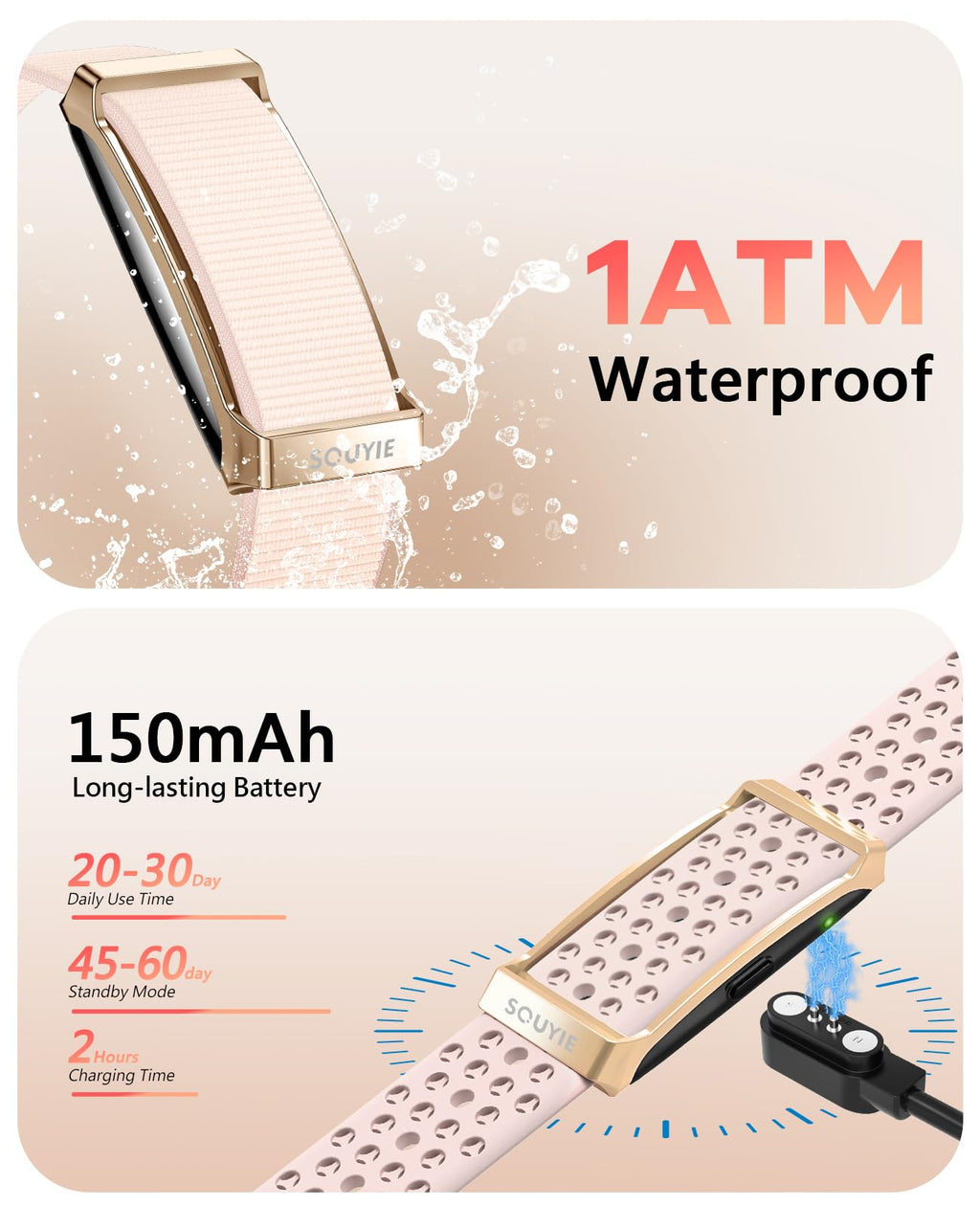 Smart Bracelet for Men Women, Health Activity Fitness Trackers, 24/7 Continuous Heart Rate/Blood Pressure/HRV/Stress Monitor, 24H Sleep Tracker, 170+ Sports Modes Smart Wristband with Free APP 2 Bands