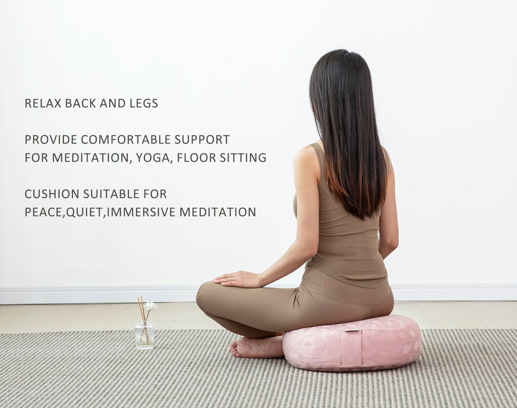 Meditation Cushion, Comfortable Meditation Pillow with Peacock Feather Jacquard Cover. Buckwheat Hull Filled Zafu Floor Pillow 16 * 16 * 5 in