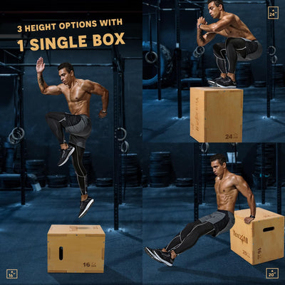 Yes4All Plyo Box, 3-in-1 Wooden Box Jumps for Home Gym, 450 lbs Boxes Step Up with Smooth Edges & Wide Built-in Handles for Jumping, Strength Training, Lunges, Squats, Dips