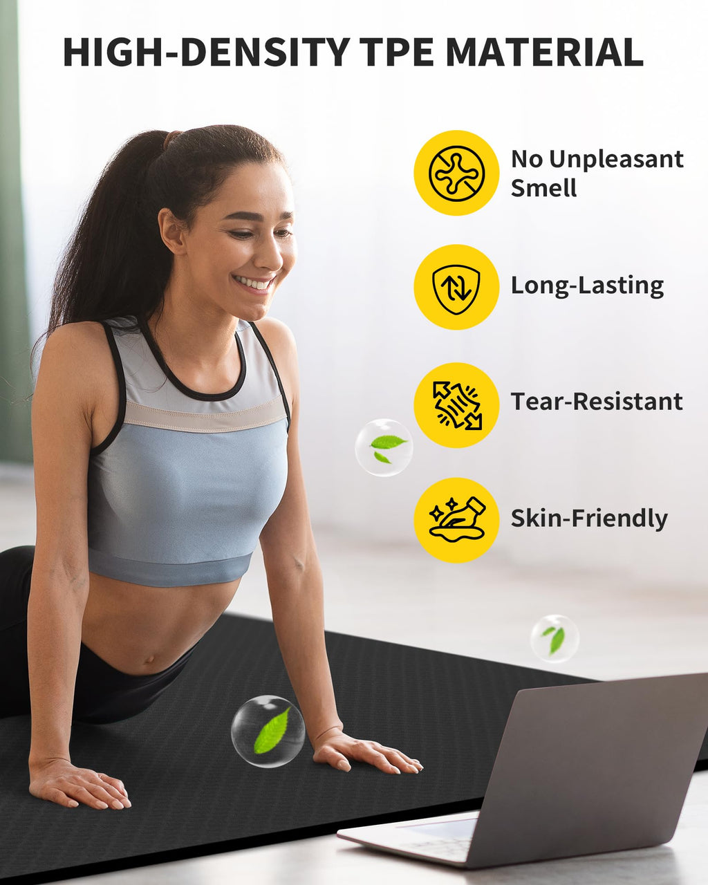 CAMBIVO Large Yoga Mat (6'x 4'), Extra Wide Workout Mat for Men and Women, Yoga Mat Thick 1/3 &1/4 Exercise Mats for Home Workout, Yoga, Pilates (Black,1/4 inch)