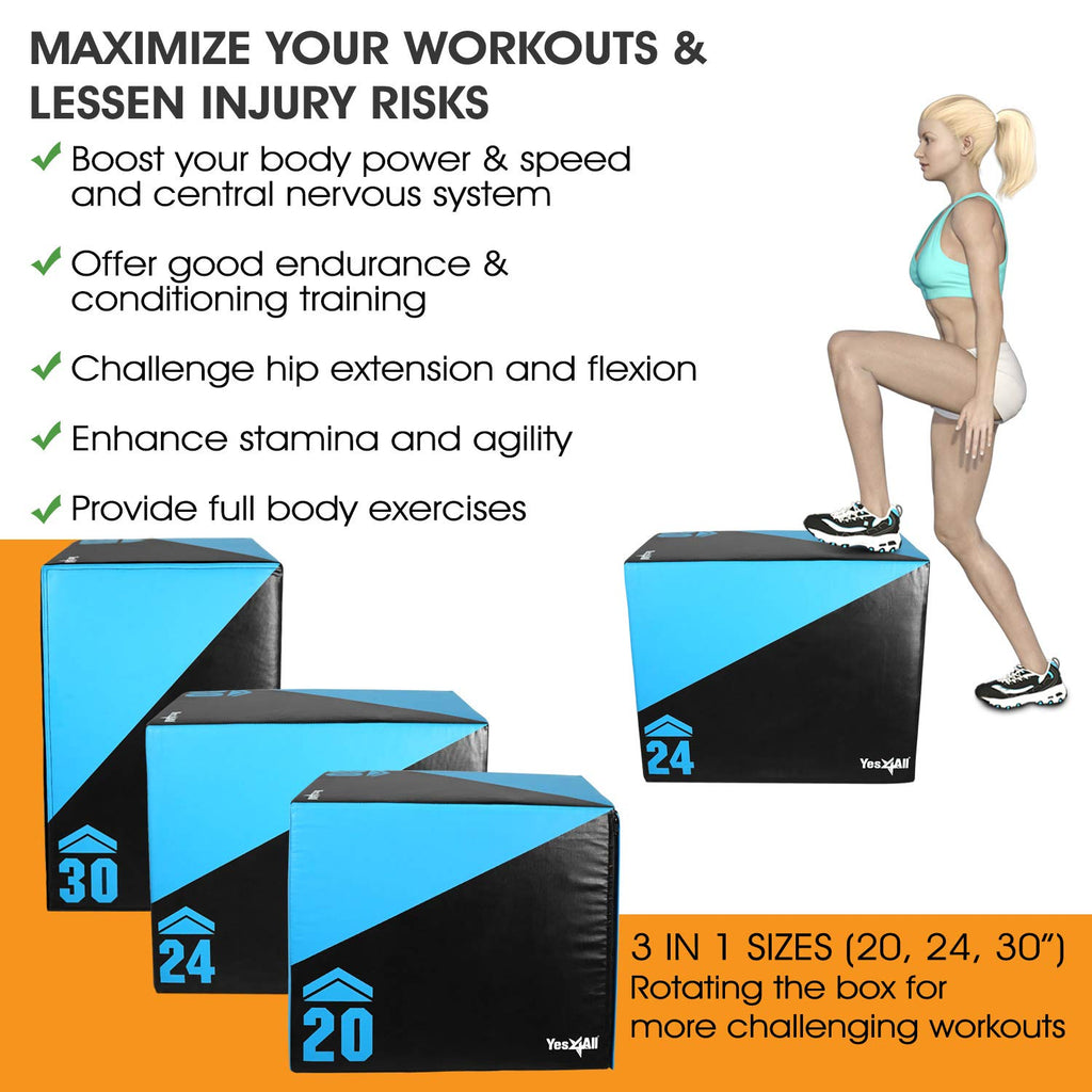 Yes4All 3 in 1 Foam Plyometric Jump Box for Training & Conditioning - Plyo Jump Box for Fitness Workout Exercise