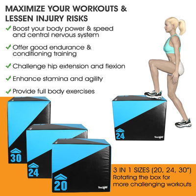 Yes4All 3 in 1 Foam Plyometric Jump Box for Training & Conditioning - Plyo Jump Box for Fitness Workout Exercise