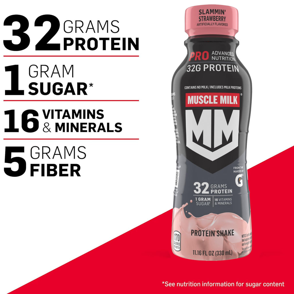 Muscle Milk Pro Advanced Nutrition Protein Shake, Knockout Chocolate, 11.16 Fl Oz (Pack of 12), 32g Protein, 1g Sugar, 16 Vitamins & Minerals, 5g Fiber, Workout Recovery, Energizing Snack, Packaging May Vary