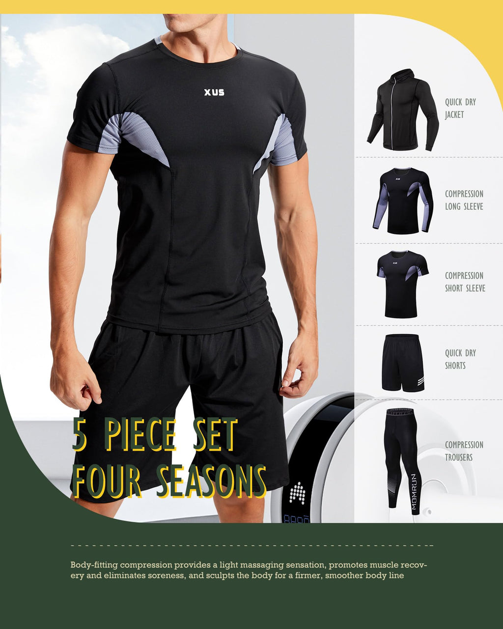 BOOMCOOL 5PCS Gym Clothes for Men Workout Sets