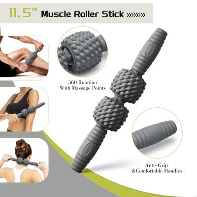 Foam Roller High Density Foam Roller Set for Deep Tissue Muscle Massage, 18" Trigger Point Fitness Exercise Massage Roller, Self-Myofascial Release for Whole Body (Black-18(2 in 1))