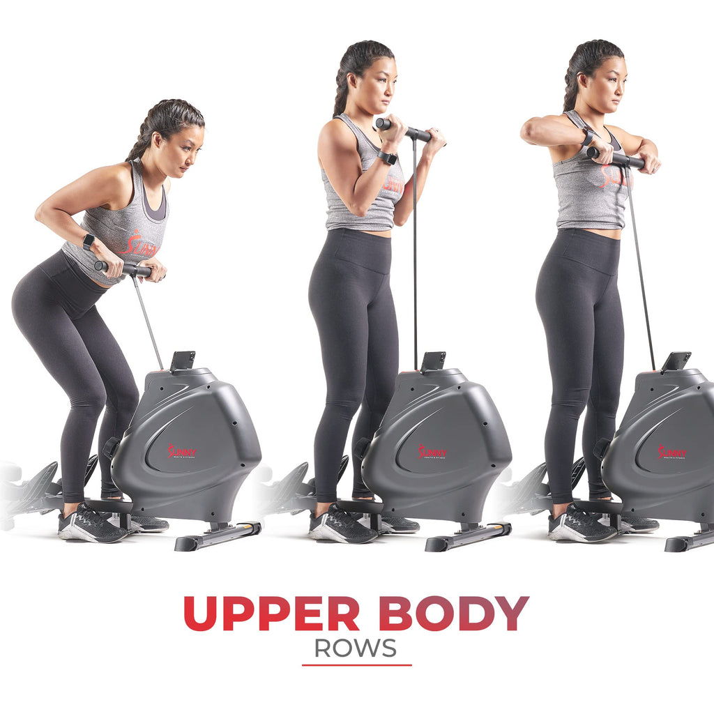 Sunny Health & Fitness Multi-Function Premium Magnetic Rowing Machine, Bicep Curls, Upward Rows, Seated Rows, Foldable Slide Rails, Digital Monitor, Optional Free SunnyFit App Connection