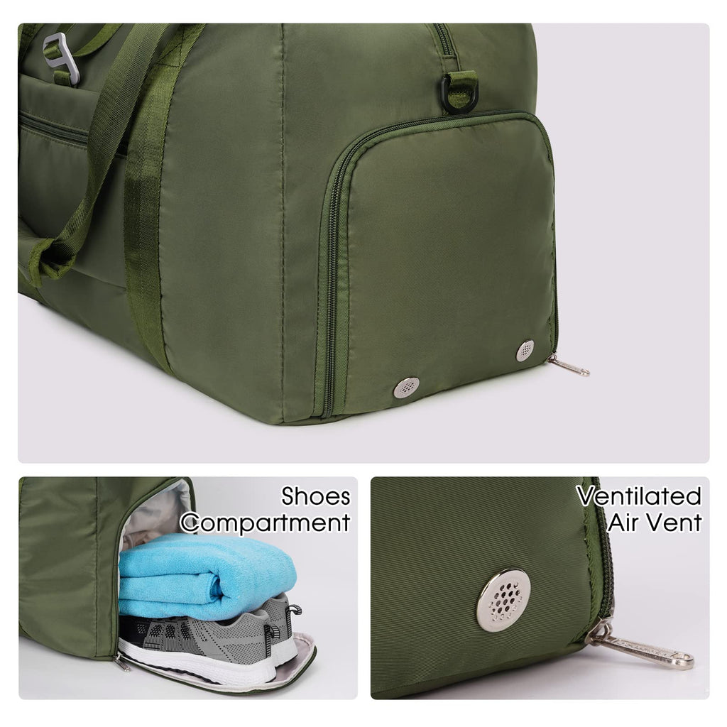 Ceneda 20" Gym Bag for Women with Wet Pocket & Shoe Compartment, Lightweight Duffel Waterproof Carry On Duffle for Travel, Yoga, Overnight (Green)