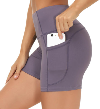 THE GYM PEOPLE High Waist Yoga Shorts for Women's Tummy Control Fitness Athletic Workout Running Shorts with Deep Pockets