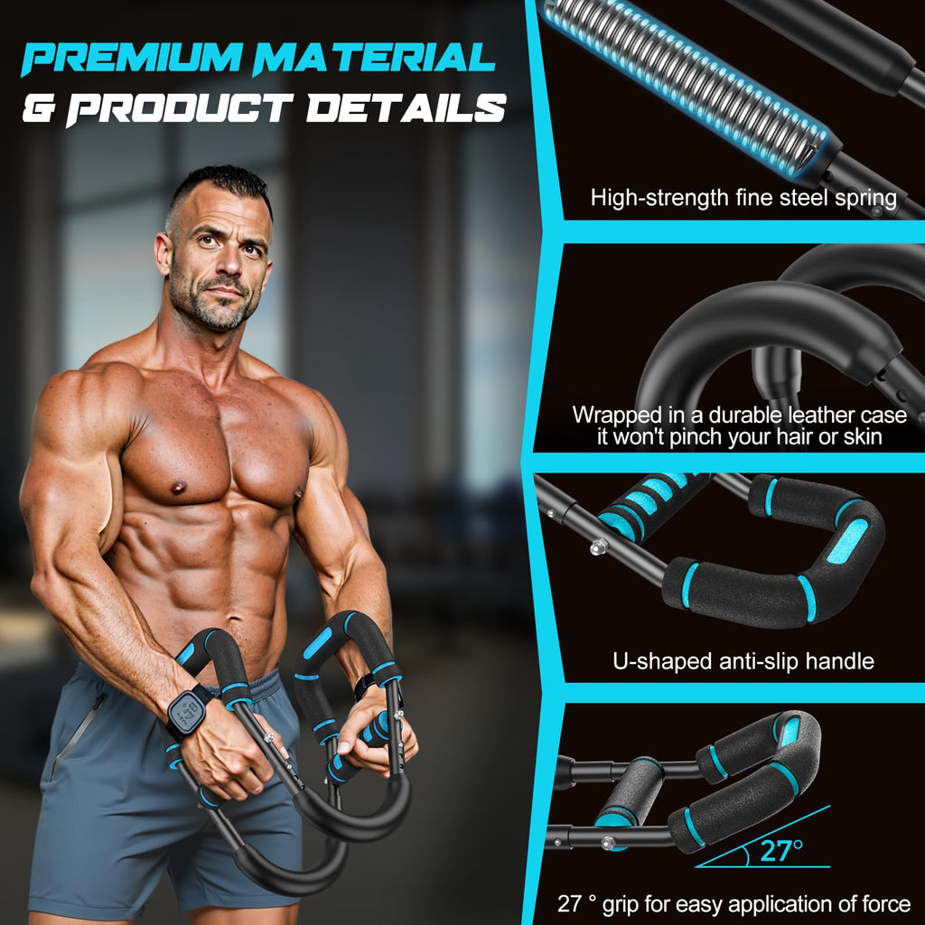 Twister Arm Trainer for Men, Chest Workout Equipment 5-Level Adjustable (40-130lb) with Ergonomic 27° Targets Biceps/Clip/Thigh, Portable Exerciser for Home Gym Travel Fitness