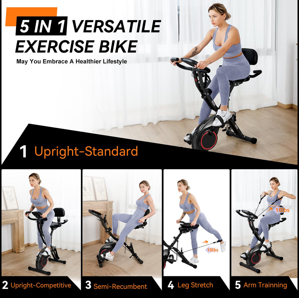 Foldable Exercise Bike Stationary Bikes for Home, 5 IN 1 Indoor Workout Bike, Cycling Bike with 16-Level Quiet Magnetic Resistance, 6.6 LBS Flywheel and 300LBS Capacity, 2025 Designed 817 X-bike
