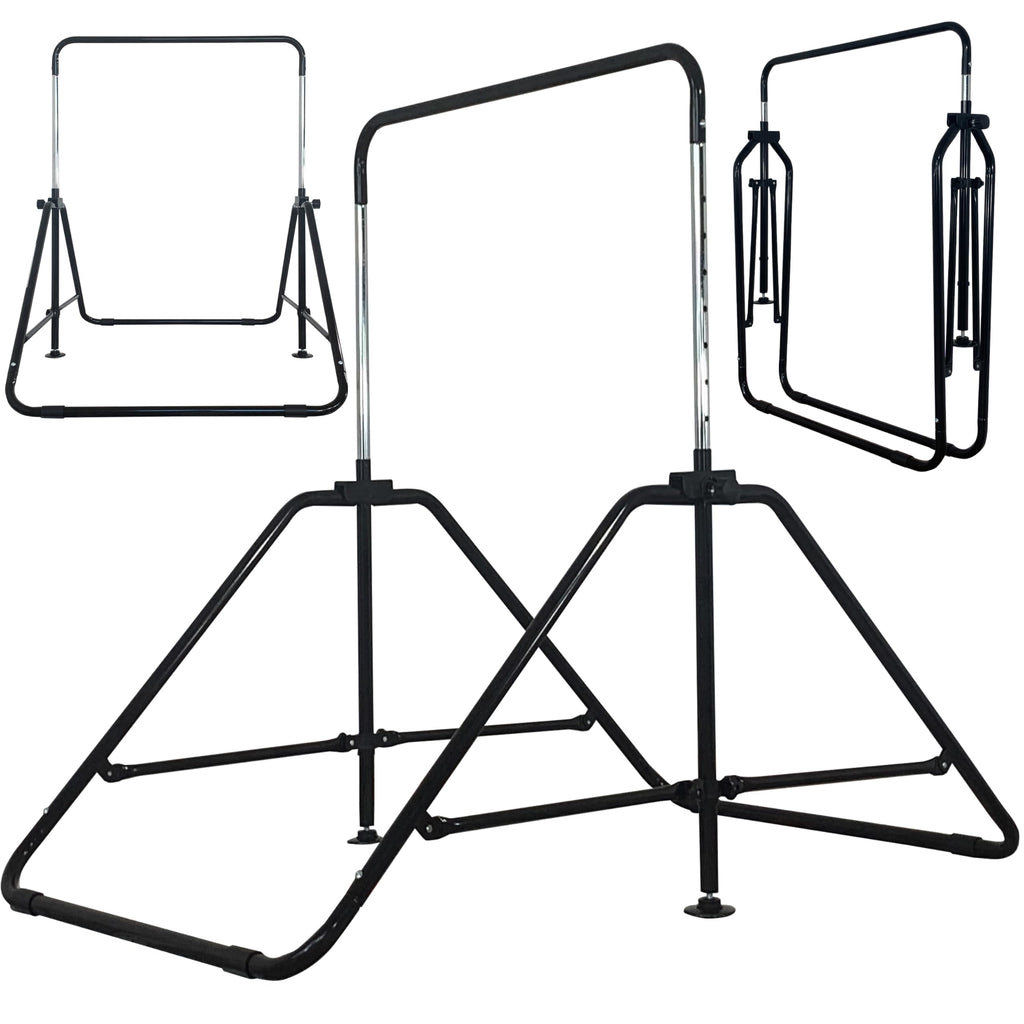 MARFULA Foldable Gymnastic Bar for Kids Ages 3-9, 9 Height Levels, 200 lbs Weight Capacity, 5 Ft Length Gymnastic Kip Bar with Mat, Gymnastic Equipment for Home and Gym Center Indoor Outdoor Use