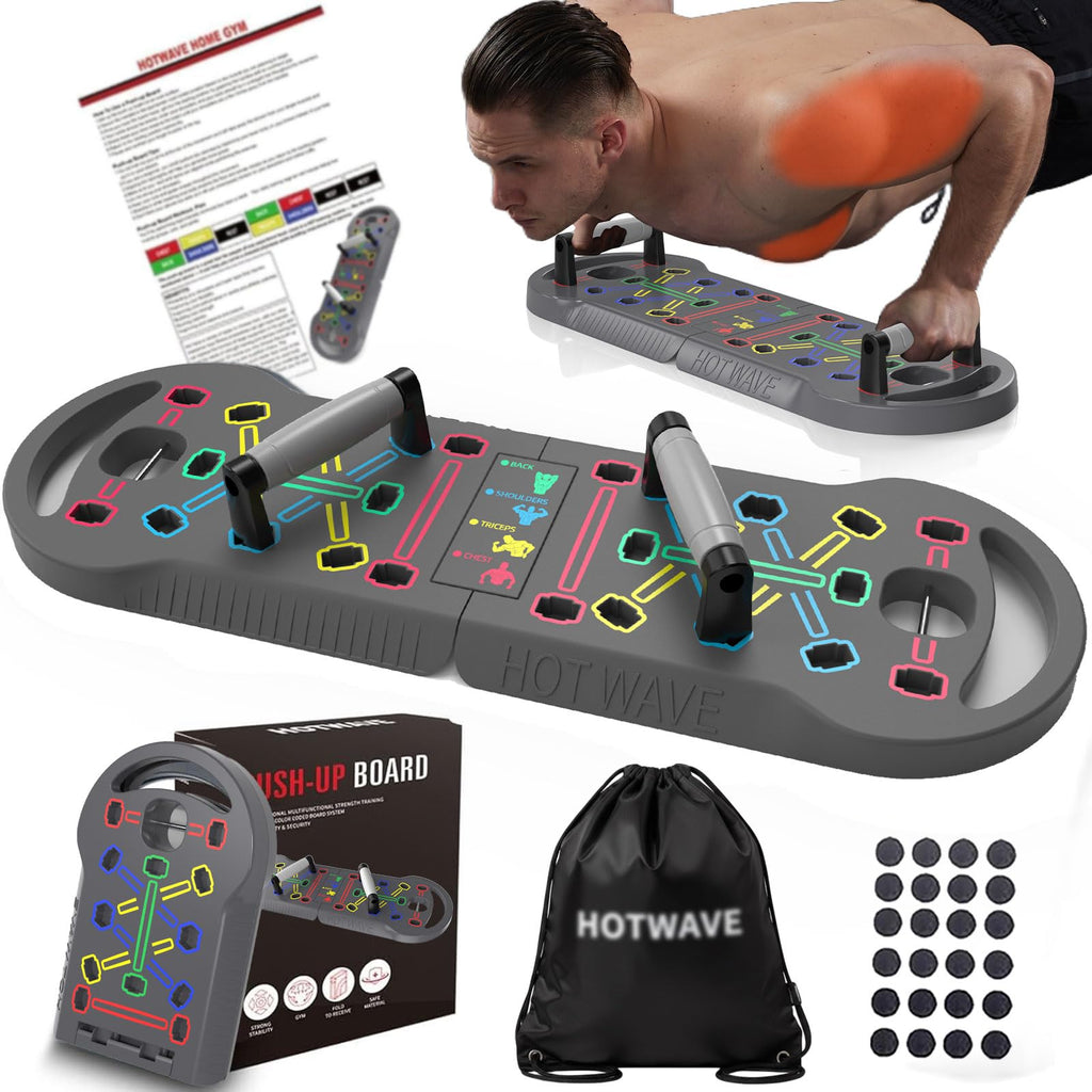 HOTWAVE Portable Exercise Equipment with 16 Gym Accessories,20 in 1 Push Up Board Fitness,Resistance Bands with Ab Roller Wheel,at Home Workout for Men