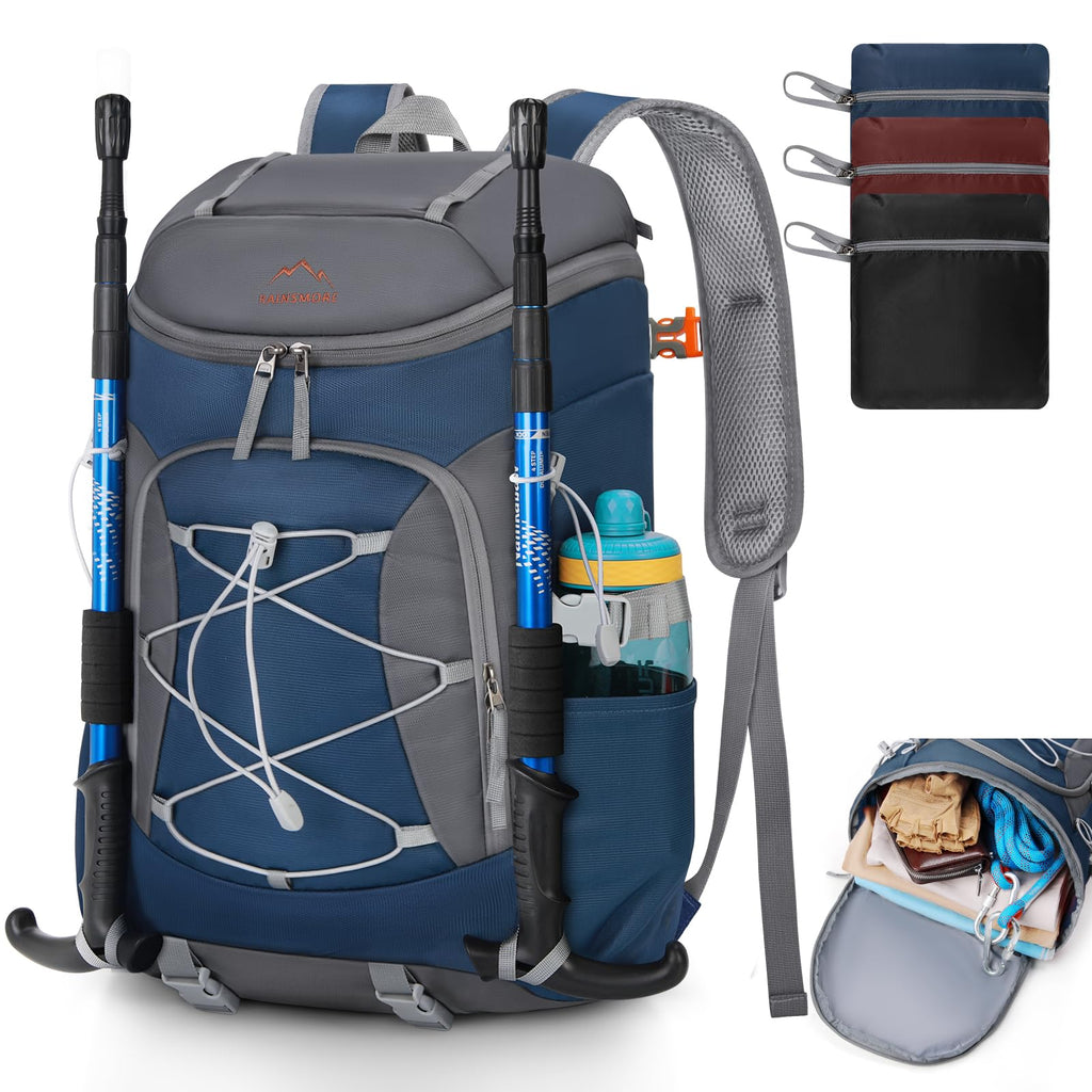 RAINSMORE Foldable Hiking Backpack for Women Men Packable Camping Backpack 40L Waterproof Hiking Daypack Bag Lightweight Collapsible Daypack for Travel Trekking Mountaineering Large Capacity Black