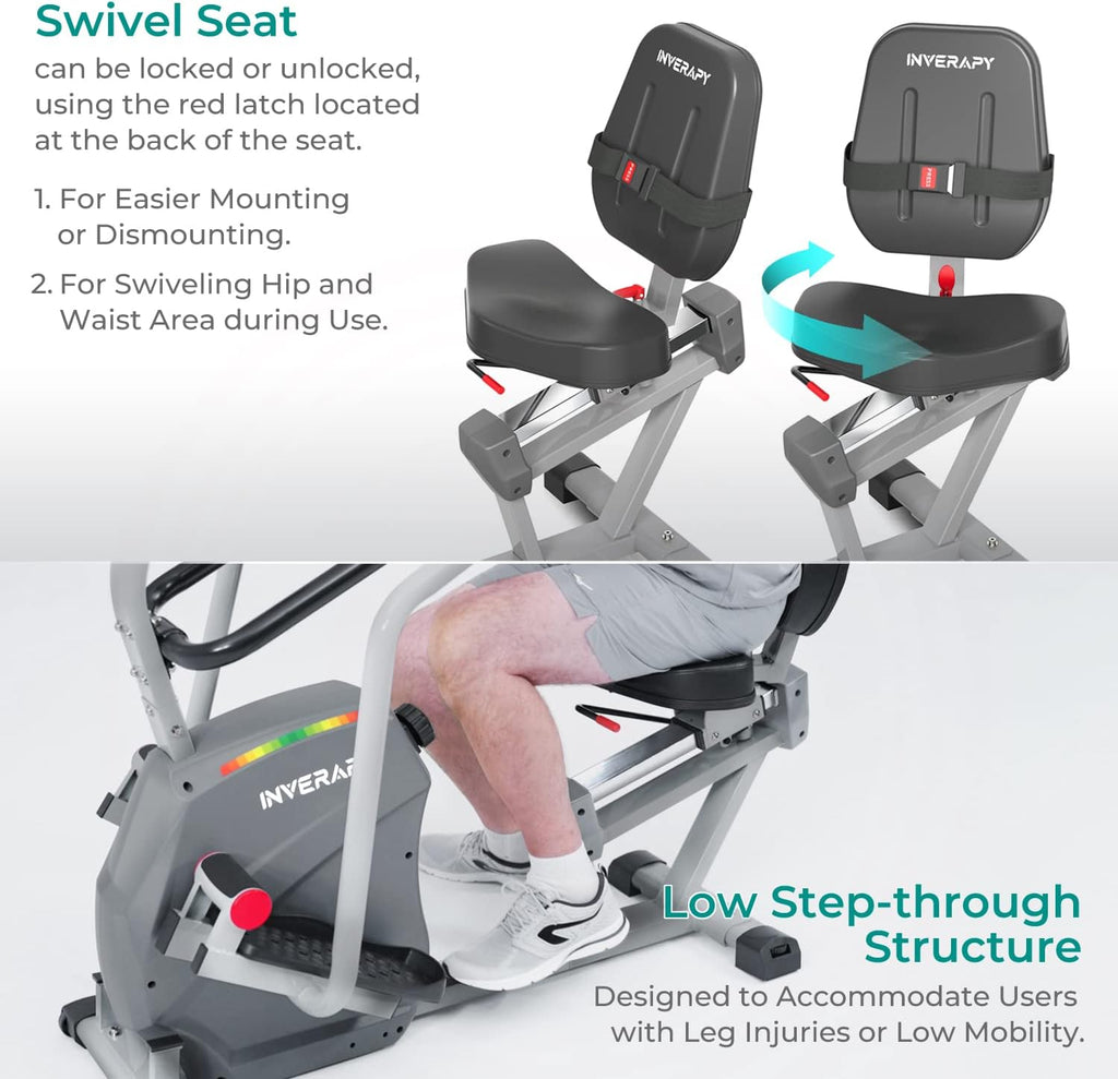 by Innova RCT2025 Recumbent Cross Trainer with Swivel Seat & Leg Harness, White/Gray/Black