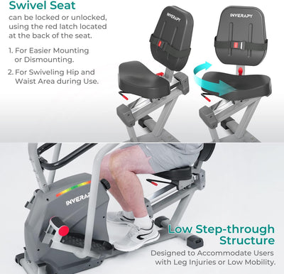 by Innova RCT2025 Recumbent Cross Trainer with Swivel Seat & Leg Harness, White/Gray/Black