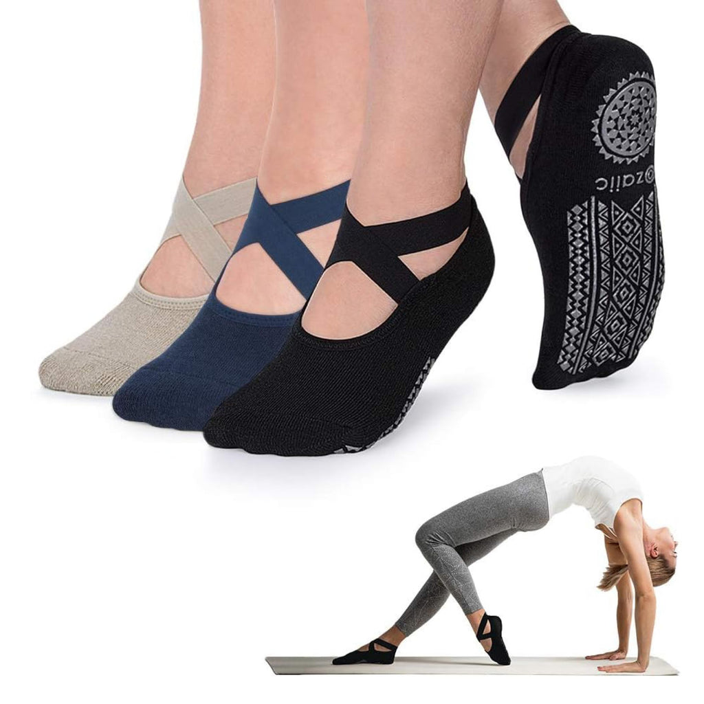 Ozaiic Pilates Socks for Women Non Slip Grip, Yoga Socks with Grippers for Barre, Hospital, Ballet, Dance, Barefoot Workout