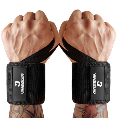 VINSGUIR 21'' Elastic Wrist Wraps for Weightlifting and Working Out(USPA Approved), Breathable Gym Wrist Sraps for Weightlifting with Thumb Loop and Left/Right Tabs, Wrist Brace for Wrist Support and Protection, Men and Women (Pair)