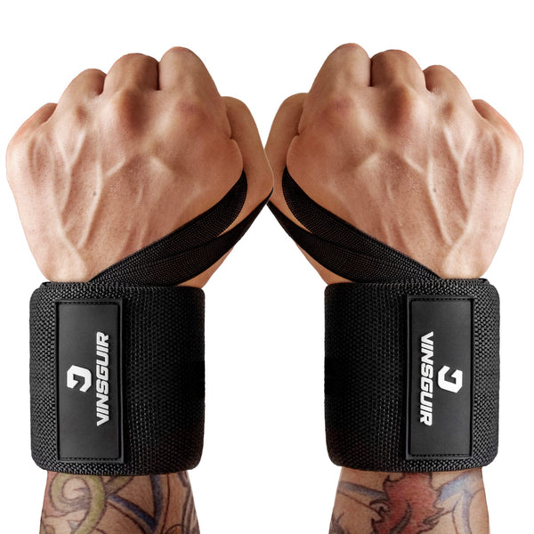 VINSGUIR 21'' Elastic Wrist Wraps for Weightlifting and Working Out(USPA Approved), Breathable Gym Wrist Sraps for Weightlifting with Thumb Loop and Left/Right Tabs, Wrist Brace for Wrist Support and Protection, Men and Women (Pair)