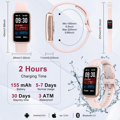 Fitness Tracker,Smart Watch with 24/7 Heart Rate Blood Oxygen Sleep Monitor,1.47" HD Touchsreen with Step & Calorie Counter 100+ Sport Modes Health Activity Trackers for Men and Women (Pink)