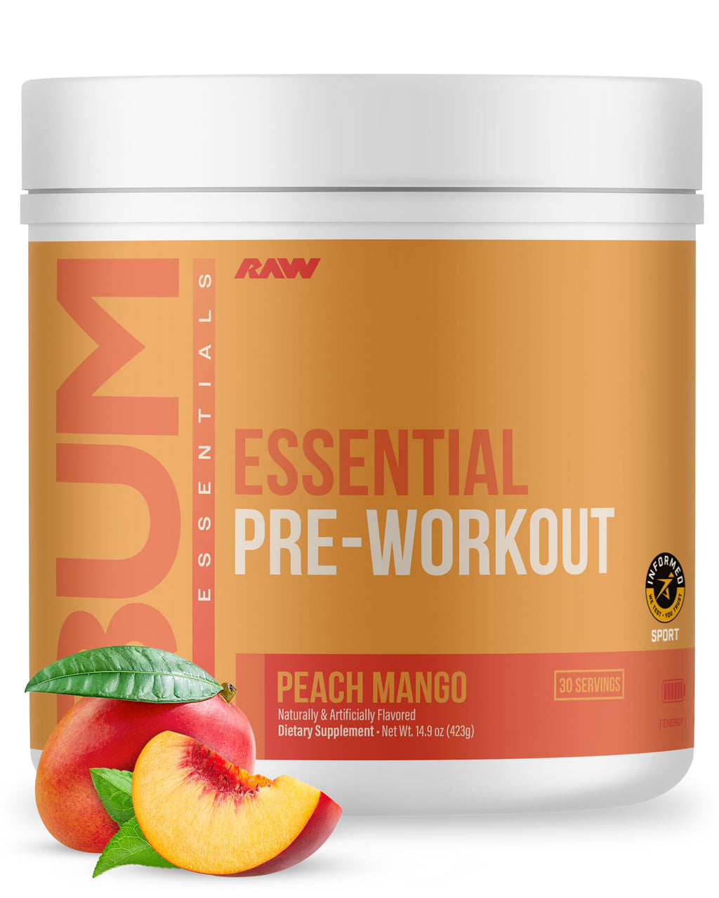 RAW Nutrition - Essential Pre - Chris Bumstead Pre Workout Formula, Sports Nutrition Pre-Workout Powders | Men & Womens Drink, Energy Powder for Working Out (Peach Mango)