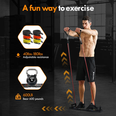 Push Up Board,Home Gym,Portable Exercise Equipment,Pilates Bar and 20 Fitness Accessories with Resistance Bands and Ab Roller Wheel,Full Body Workout at Home