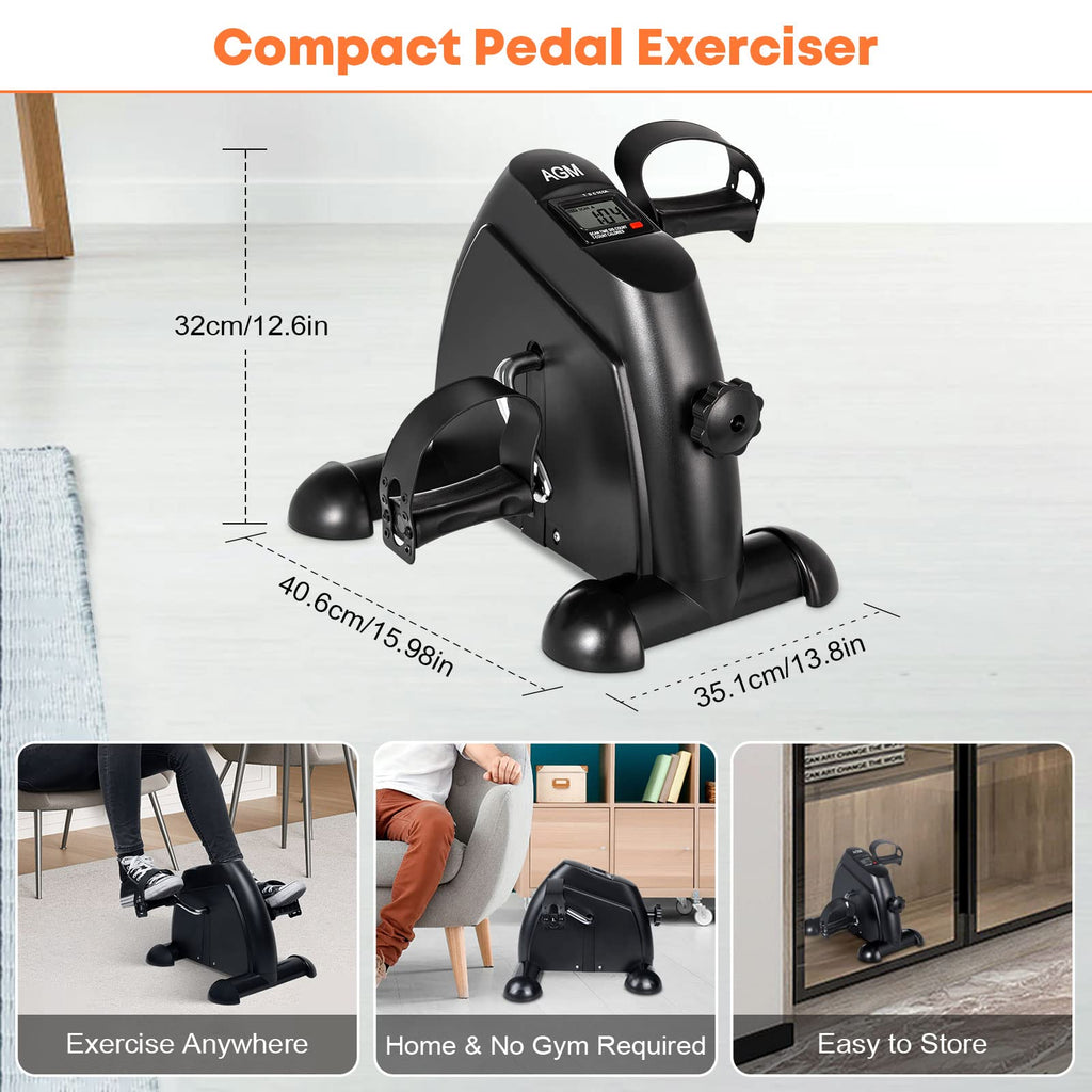 Mini Exercise Bike, AGM Under Desk Bike Pedal Exerciser Foot Cycle Arm & Leg Pedal Exerciser with LCD Screen Displays