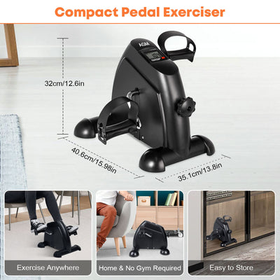 Mini Exercise Bike, AGM Under Desk Bike Pedal Exerciser Foot Cycle Arm & Leg Pedal Exerciser with LCD Screen Displays