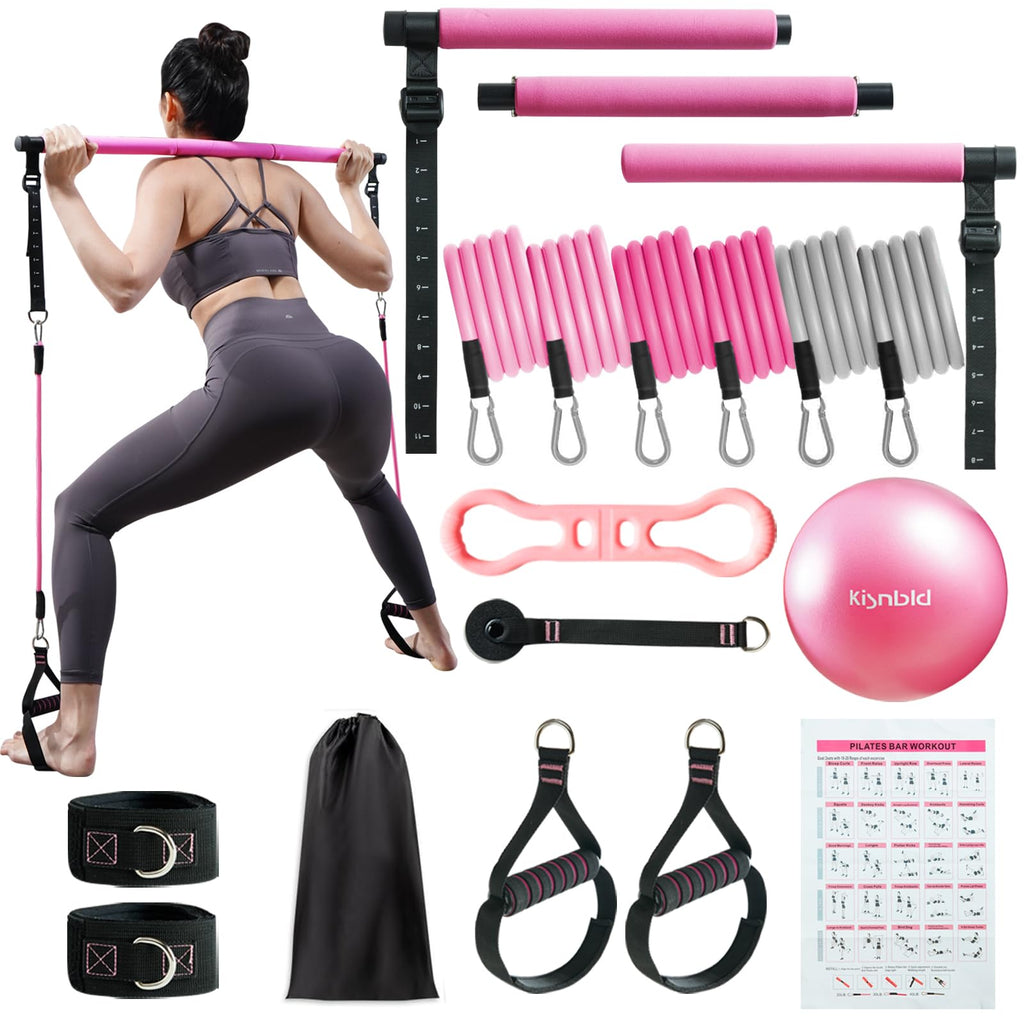 Pilates Bar Kit with Resistance Bands, Multifunctional Pilates Bar with 3 Set Exercise Resistance Bands, Portable Pilates Equipment for Women Home Gym Yoga Workouts