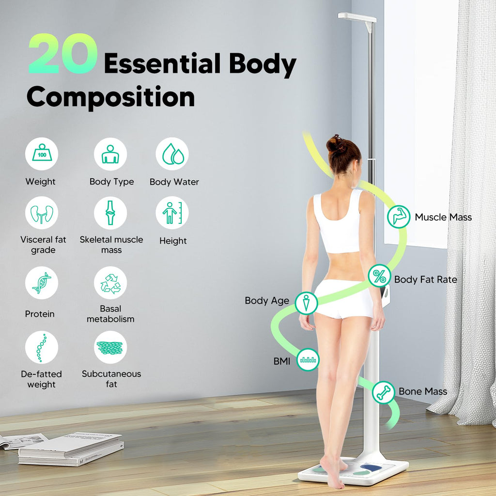 arboleaf Digital Physician Scale, Ultrasonic Height and Weight Scale, Smart Body Composition Analyzer for Gym and Home, 11-485lb, 6ft.4.8in, Body Fat Measurement, Weight, Height, BMI