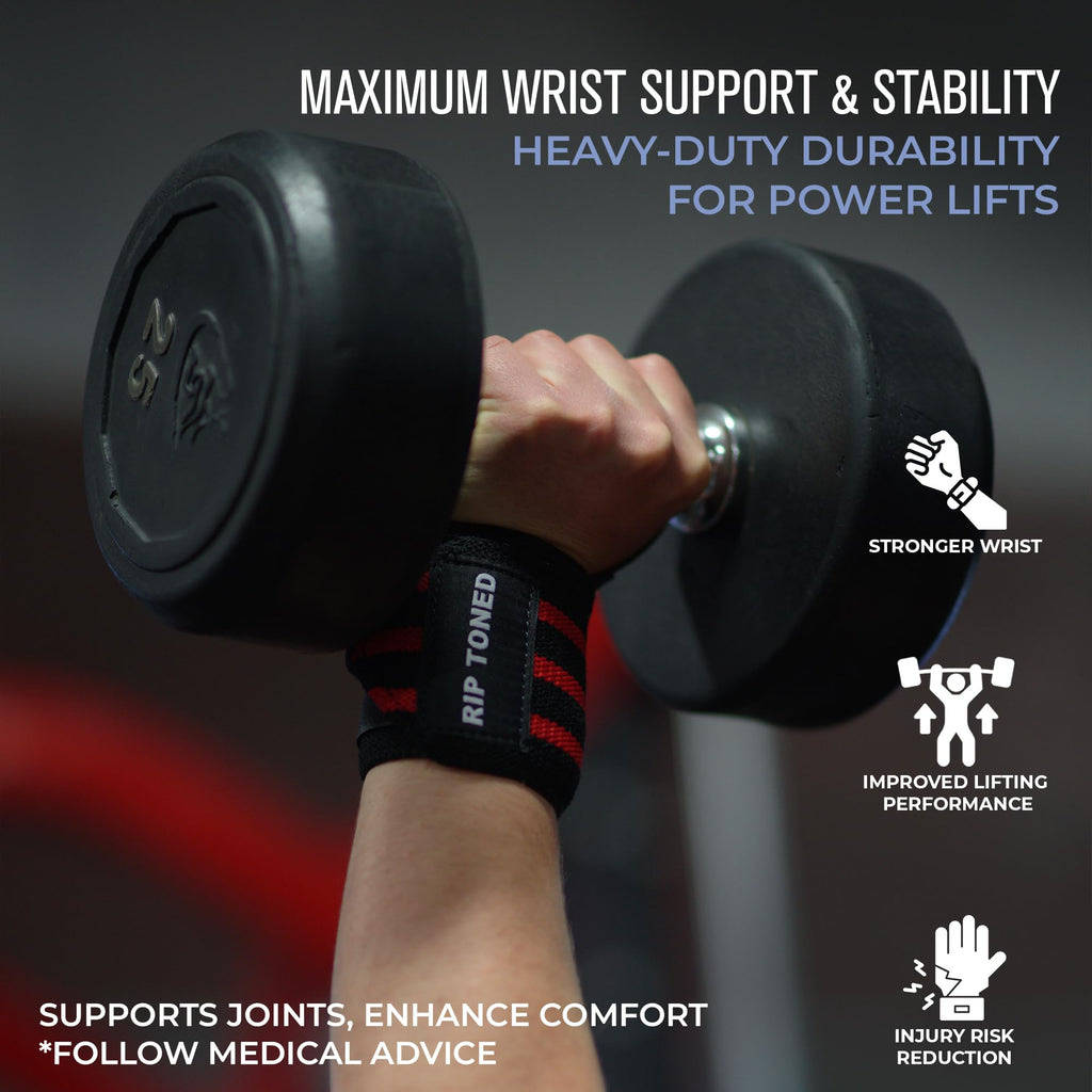 Rip Toned 18” Wrist Wraps - USPA Endorsed Wrist Straps for Weightlifting - Quality Wrist Support - Adjustable, Durable, Machine Washable - Gym Wraps for Powerlifting - for Men & Women