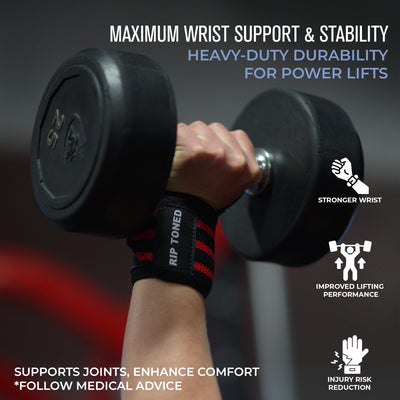 Rip Toned 18” Wrist Wraps - USPA Endorsed Wrist Straps for Weightlifting - Quality Wrist Support - Adjustable, Durable, Machine Washable - Gym Wraps for Powerlifting - for Men & Women