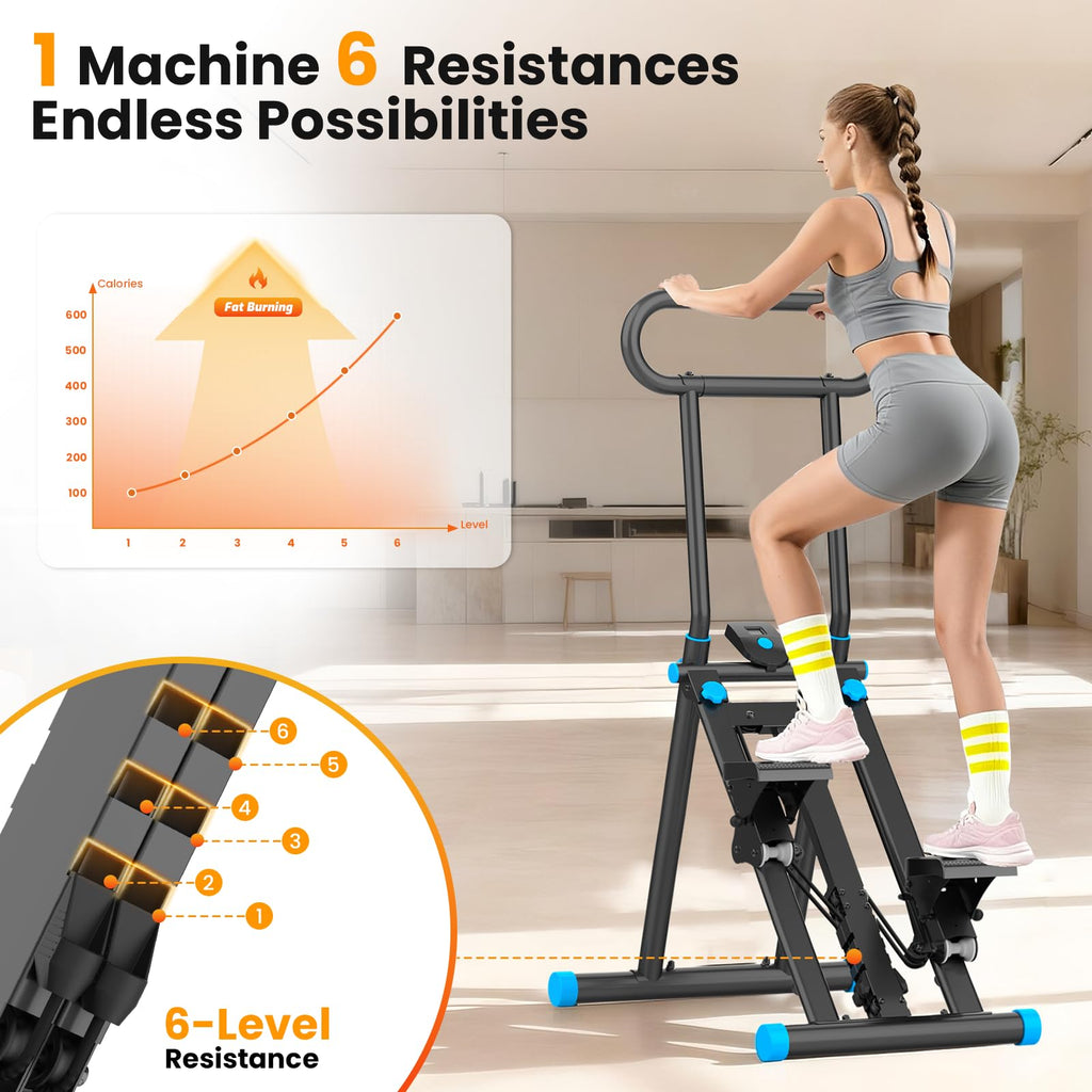 HXD-ERGO Stair Stepper, Upgrade 6-Level Resistance Stair Master with Adjustable Handlebar, Folding Stair Climber Workout Machine