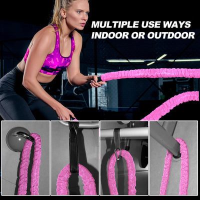 Battle Rope 1/1.26/1.5/2 Inch Diameter,Pink 30FT/40FT/50FT Exercise Workout Ropes for Home Gym Heavy Weighted Training Rope for Working Out