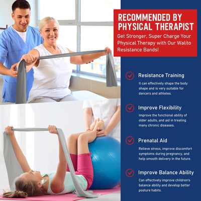 WALITO Resistance Bands for Working Out, Exercise Bands for Women and Men, Workout Bands for Physical Therapy, Stretch, Recovery, Pilates, Rehab, Strength Training and Home Gym