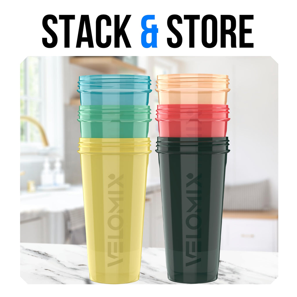 VELOMIX -6 PACK- 28 oz Protein Shaker Bottle for Protein Mixes - 6x Wire Whisk | Leak Proof Shaker Cups for Protein Shakes | Protein Shaker Bottle Pack | Protein Shake Cup (Earth Tones Collection)