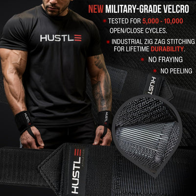 Hustle Athletics Wrist Wraps for Weightlifting - 18" & 12" Premium Wrist Support Weight Lifting Wraps to Lift Heavier & Train Harder - Heavy Duty Powerlifting & Bench Press Gym Straps for Men & Women
