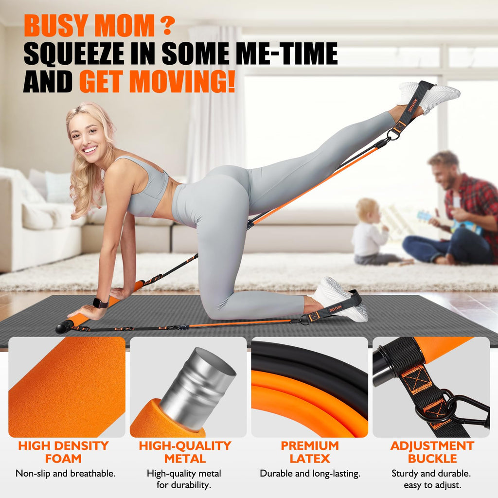 Pilates Bar Kit with Resistance Bands, Pilates Equipment, Multifunctional Pilates Bar for Women & Men, Pilates kit for Hip, Back, Arm, Full-Body Workouts, Home Gym Strength Training Equipment