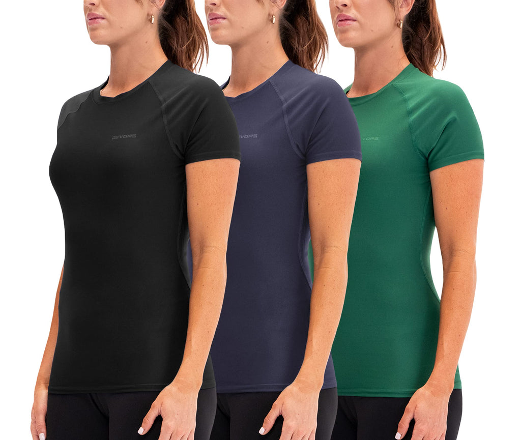 DEVOPS 3 Pack Women's Compression Shirt Dry Fit Short Sleeve Running Athletic T-Shirt Workout Tops