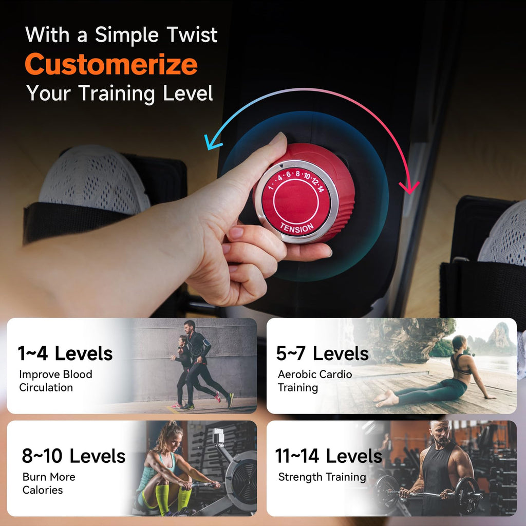 Pooboo Magnetic Rowing Machine 360 LB Weight Capacity, folding rower with Combination Strength exercise, Tablet Holder and Comfortable Seat Cushion, Rower for Home Use