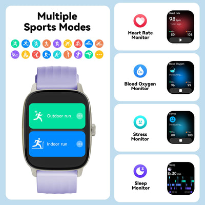 EURANS Smart Watch No App/Phone Required, 1.85" Ultra HD Display | Waterproof Fitness Tracker | 24/7 Heart Rate/Sleep Monitor | Step Counter for Walking, Pedometer & Activity Tracker for Women Men